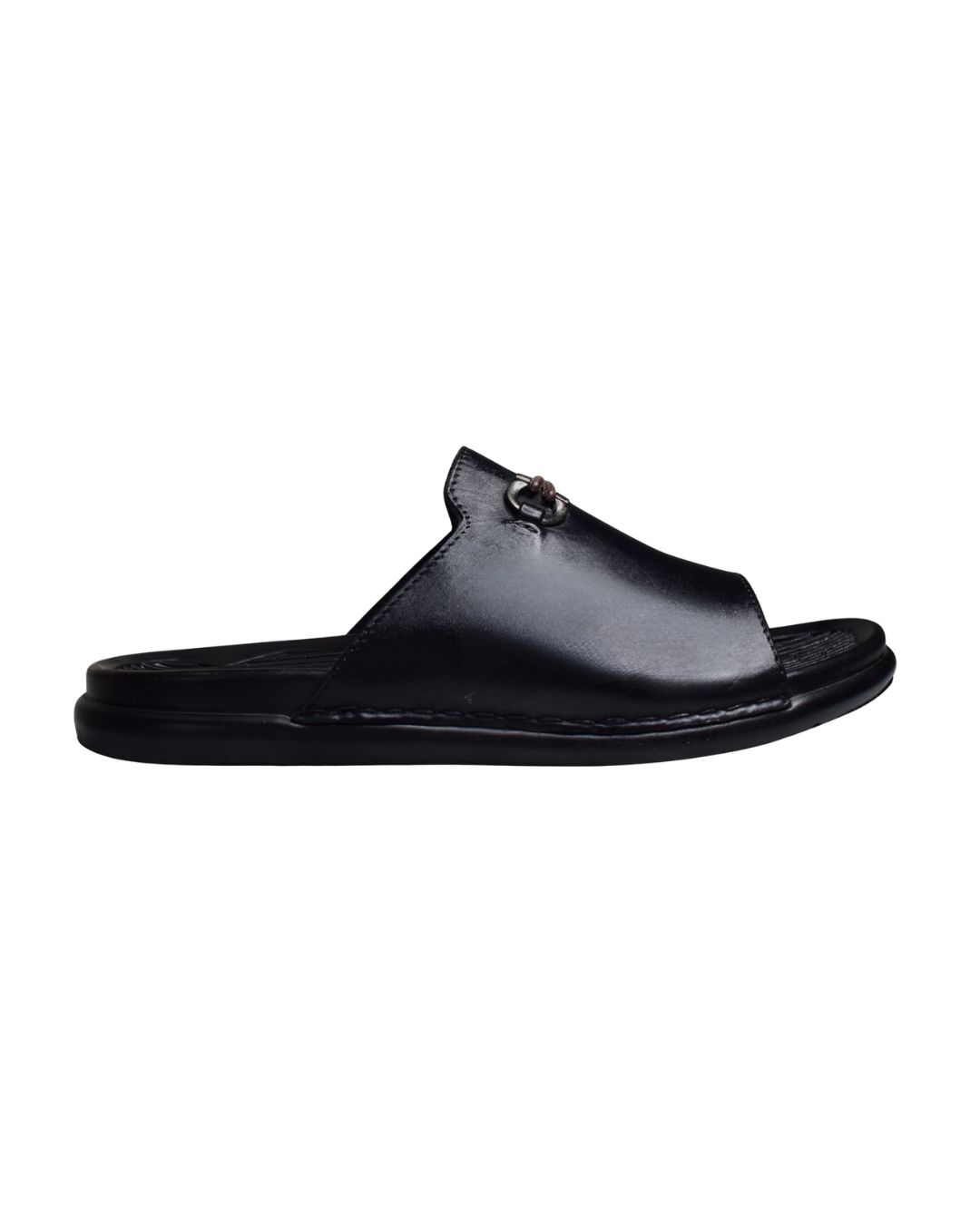 Black Premium Leather Slip-On Sandals - Image 3
