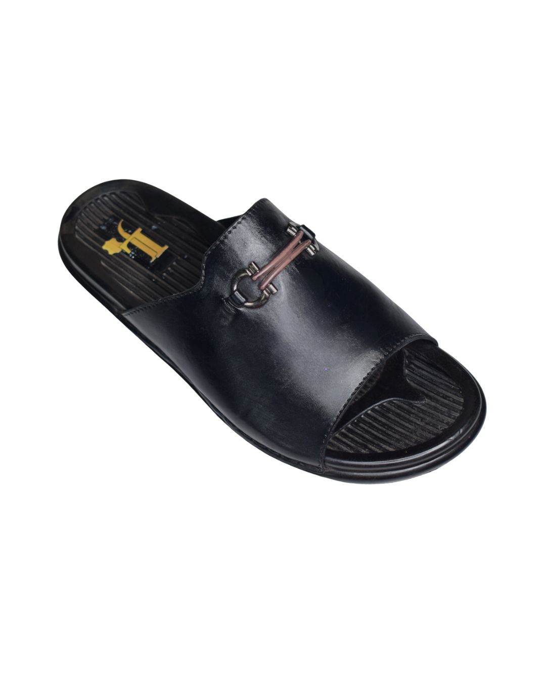 Black Premium Leather Slip-On Sandals
